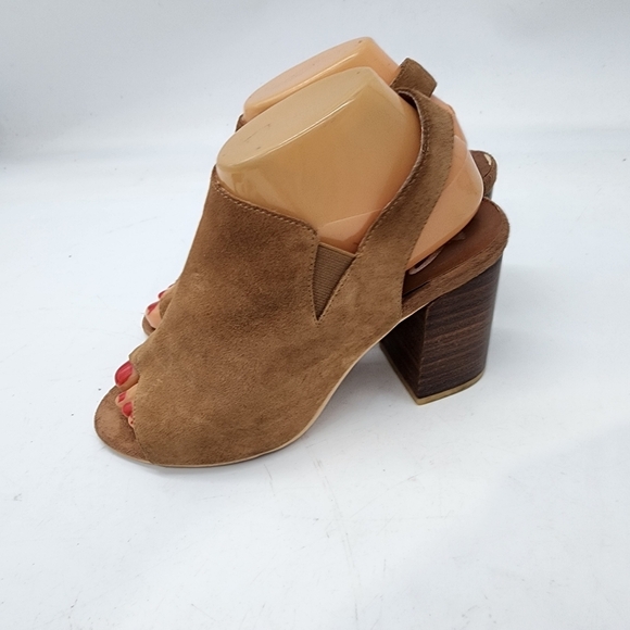 Fall Sbicca Womens Brown Tan Stacked Slingback Open Toe Suede Booties Sz 7 - Picture 8 of 14